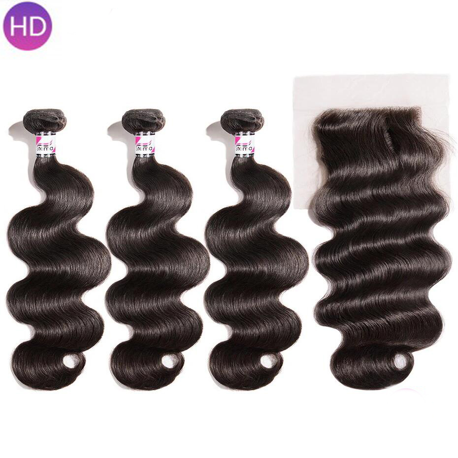 Stema Virgin Body Wave Hair With 4X4 Transparent & HD Lace Closure